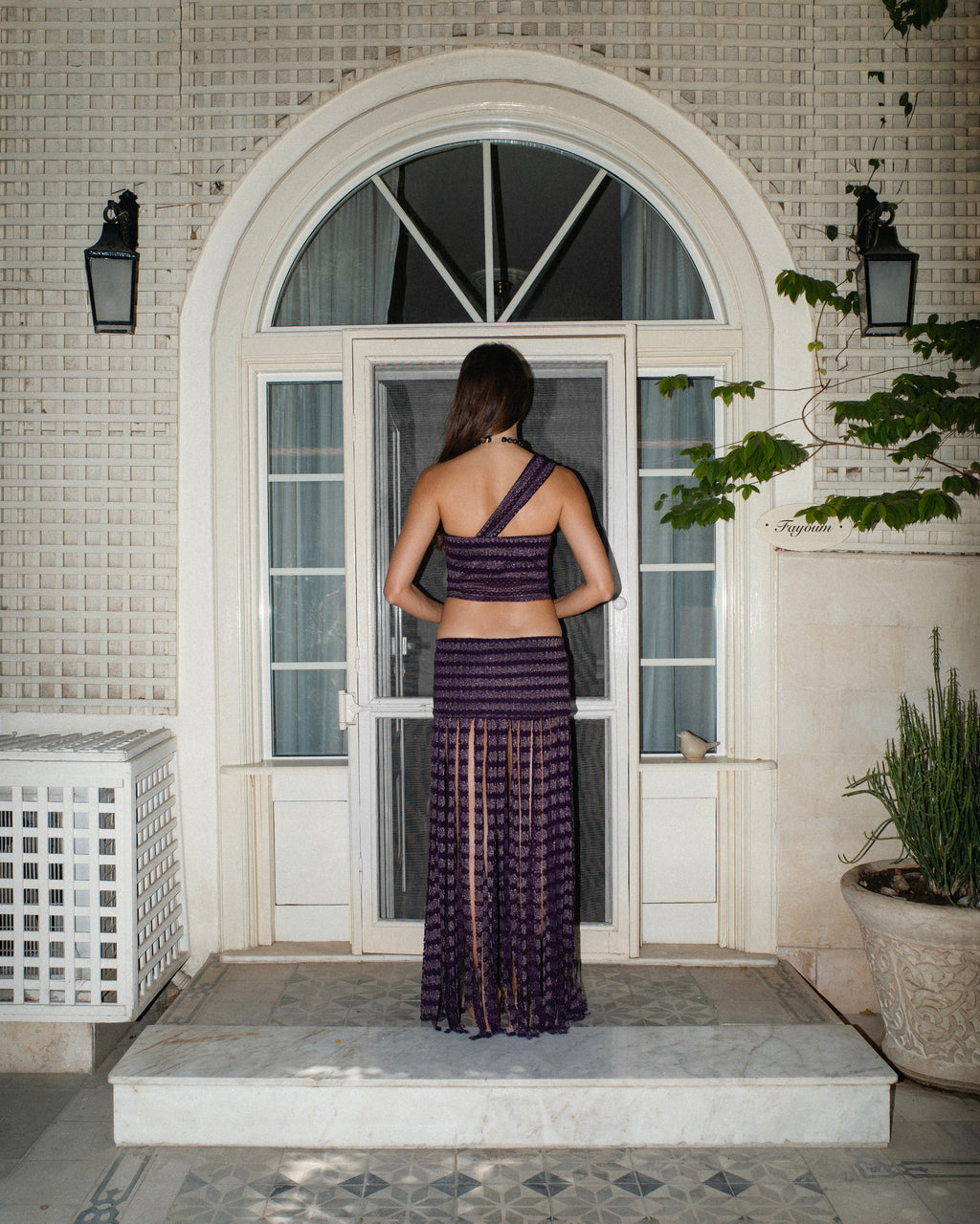 PLUM STRIPPED SKIRT
