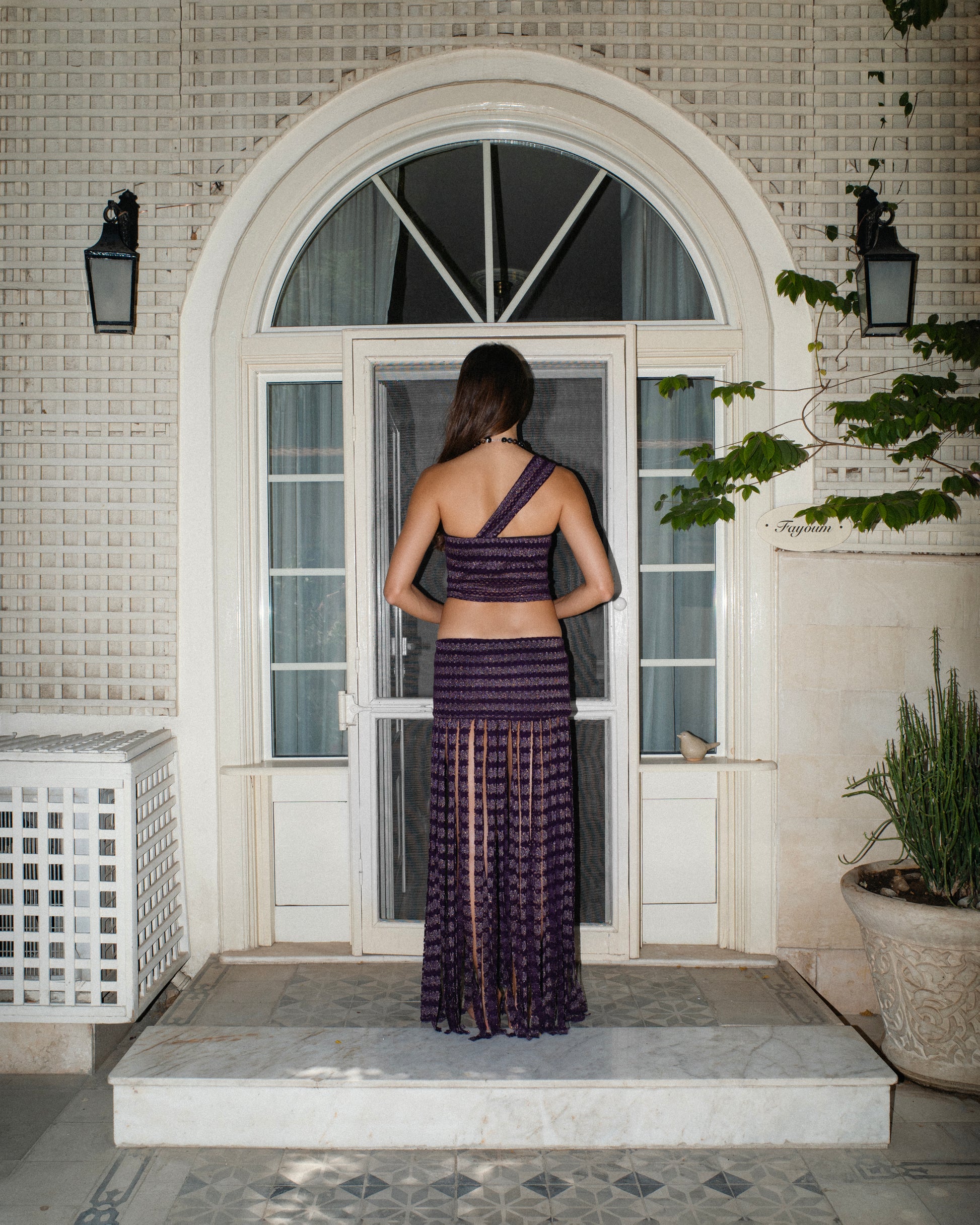 PLUM STRIPPED SKIRT